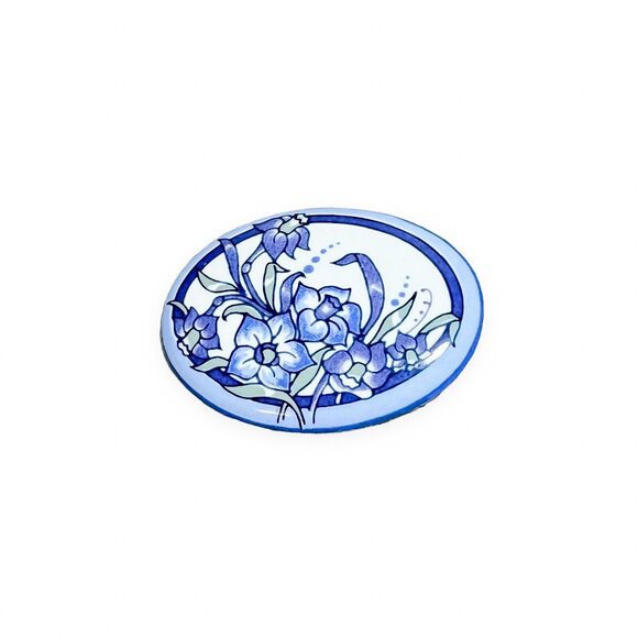 Michaela Frey Austria Enamel Brooch Blue Flowers Signed Small Vintage Oval Pin - Picture 6 of 7